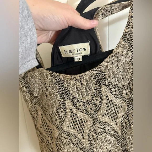 HARLOW Vintage Pullover Dress SZE 10 Tan Lace over Black Bodice Party or Formal - Picture 6 of 7